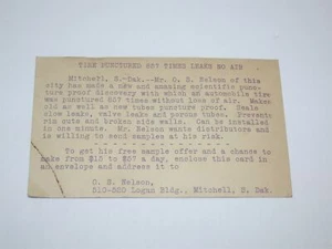 Advertisement Postcard South Dakota to Chicago 1926 ~ Puncture Proof Tire Tubes - Picture 1 of 2