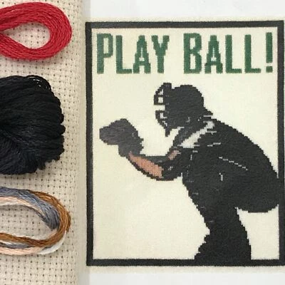 Posy Collection Cross stitch kit Baseball Play Ball vintage poster Schwab design - Image 1 of 2