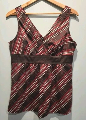 Y2K Babydoll Empire Waist Sleeveless Satin Top Brown Red Sz 10 - Image 1 of 4