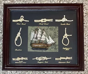 Corda marinaio nautico vintage 8 nodi 3D clipper goletta shadowbox decorazione incorniciata - Foto 1 di 4