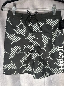 Hurley Boy's Checkered Shark Boardshorts, Size 10/25 waist 28in - Picture 1 of 2