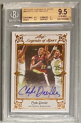 CLYDE DREXLER 2012 Leaf Legends of Sport Autograph BGS 9.5 GEM Auto 10 POP-1/1 - Image 1 of 3
