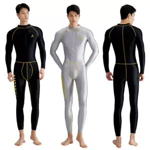 AMORESY Men's Oil Shiny Glossy Tights Front Zipper Tracksuits Fitness Overalls - Picture 1 of 13