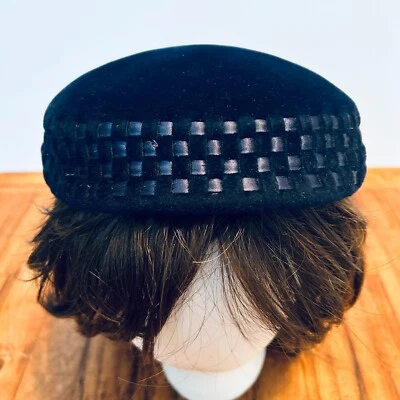 Sombrero de terciopelo azul medianoche vintage de los años 40-50 Corona Imports para damas Foto 1 de 4