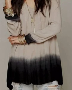 Free People NWT Dip Dye Ombre Boho Top Women’s XS Oversized Raw Edge Navy *Flaw - Picture 1 of 12