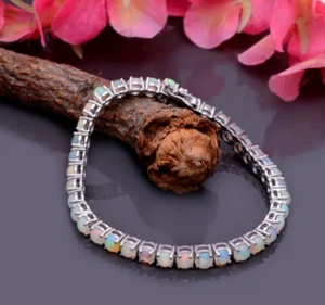 10 Ct Ethiopian Opal Round Tennis Bracelet Platinum Over Sterling Silver 6.5 In - Picture 1 of 4