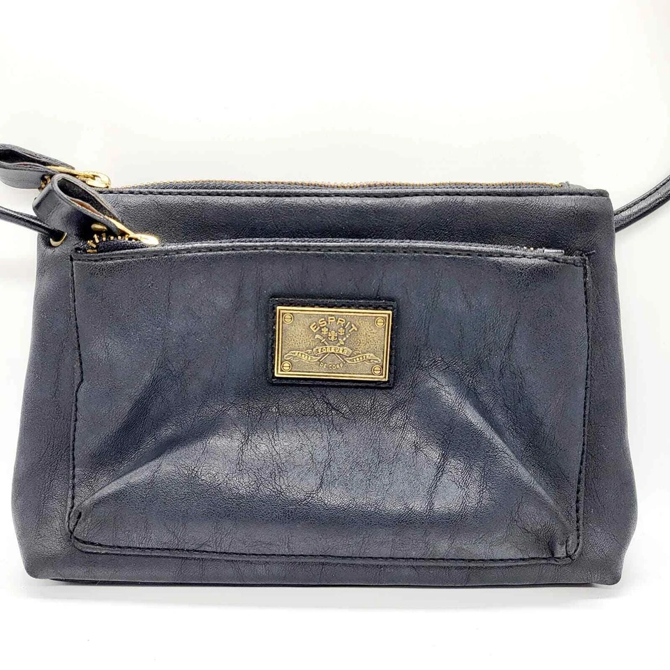 Mini bolso de hombro vintage Esprit De Corp de cuero genuino negro con logotipo placa Foto 1 de 4