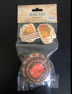 THANKSGIVING FALL PUMPKINS CUPCAKE TOPPERS AND LINERS PARTY SUPPLIES SET OF 24 - Picture 1 of 2