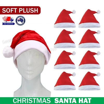 Santa Hat Christmas Fluffy Plush Xmas Cap Holiday Costume Office Party Adult AU - image 1 of 4