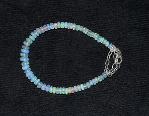 925 Sterling Silver Natural Ethiopian Opal Gemstone Beads 7"Bracelet 3-5mm size - Picture 1 of 6