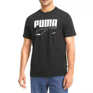 PUMA Rebel Logo Crew Neck Short Sleeve T-Shirt Big Tall Mens Black Casual Tops 5 - Picture 1 of 4