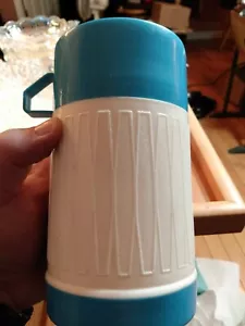 Vintage Thermos Baby Blue & White 10 Oz Traveling Food Soup Drink Jar With cup - Picture 1 of 6