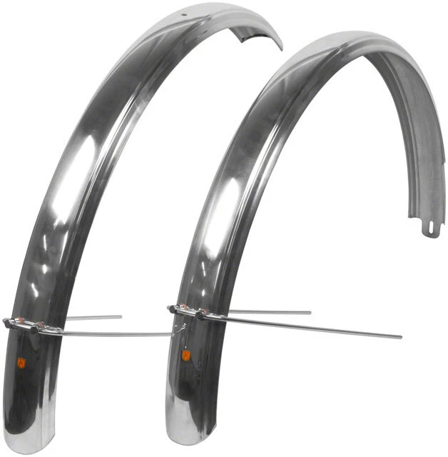 VELO Orange Fluted 700cx63 Bike Fender Set Polished Silver 700cx55