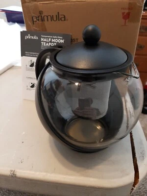 Tetera Primula Half Moon, Infusor Extraíble Vidrio Transparente/Negro a Prueba de Temperatura Foto 1 de 4