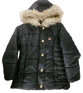 Girls PUFFER Jacket Coat Ski Parka Small Faux Fur Hood Black Tommy Hilfiger Long - Picture 1 of 12