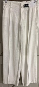 H&M White Linen Blend Trousers Women Sz S 10 Regular Leg Pockets NWOT - Picture 1 of 15