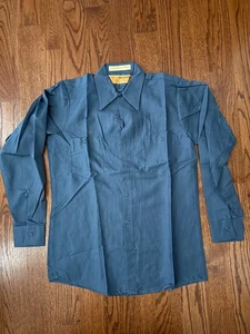 Vintage Dark Blue Long Sleeve CUSTOM Brand Mechanics Work Shirt WORK WEAR Large - Picture 1 of 3