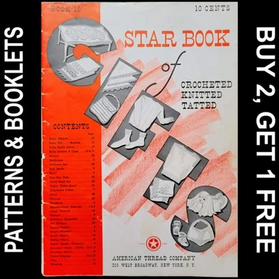 Libro estrella vintage #15 de proyectos tejidos y tatuados a ganchillo ©1941 Foto 1 de 4