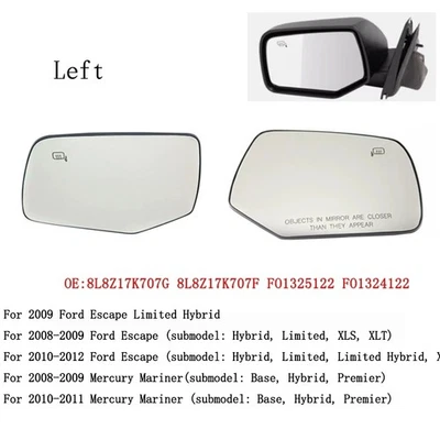 Vidro espelhado lateral esquerdo para Ford Escape Mercury Mariner 2008-2012 - Imagem 1 de 4