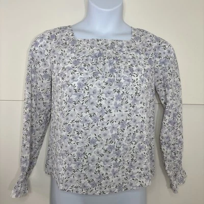 Allegra K Lavender Pleats Square Neck Long Sleeve Floral Top Shirt New NWT - Image 1 of 4