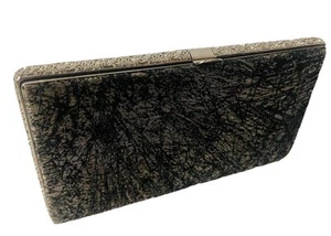 Vintage Tatsumura Pure Silk Black and Silver Embellished Silver Frame Clutch - Picture 1 of 14