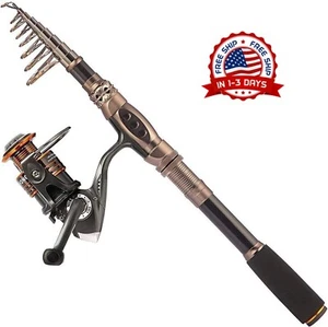 Caña De Pescar Carrete Carbon Fiber Telescopic Fishing Pole Rod Reel Combos - Picture 1 of 8