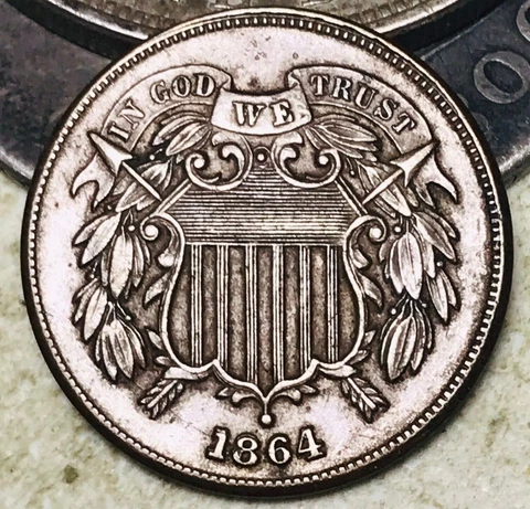 1864 Two Cent Piece 2C FULL MOTTO Civil War Date RPD US Copper Coin CC17889 Cover