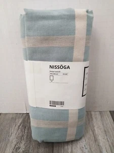 IKEA NISSOGA Tablecloth (1) L.BLUE & Beige Cotton / JUTE 57''x94" LUNA GIL - Picture 1 of 8