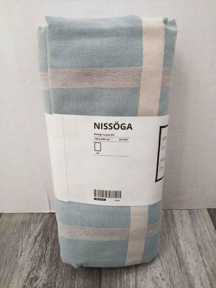 IKEA NISSOGA Tablecloth (1)  L.BLUE & Beige Cotton / JUTE  57''x94"  LUNA GIL - Image 1 of 4