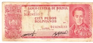 Bolivien hundert Pesos 1962 zirkuliert - Bild 1 von 2