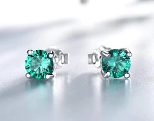 925 Sterling Silver Created Russian Emerald Stud Earrings UK Seller - Picture 1 of 6