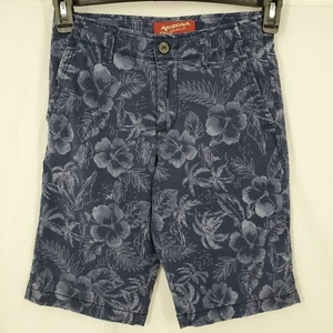 Arizona Jeans Chino Shorts Blue Gray Hibiscus Hawaiian Boys Size 16 Reg  - Picture 1 of 10