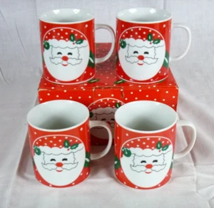 Set 4 tazzine da caffè vintage AMC Natale faccia di Babbo Natale in scatola orig - Foto 1 di 7