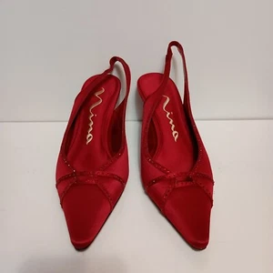 NINA Women's Piper Slingback Pump Genuine Leather Sole 8W Pull-On Red Rouge wBox - Picture 1 of 10