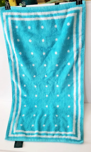 Vintage Ralph Lauren 100% Cotton Hand Towel Teal Blue With White Polka Dots