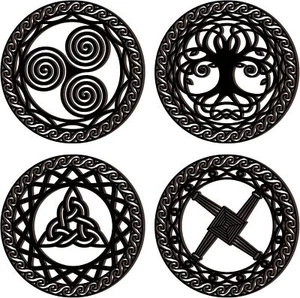 Celtic Symbol Wall Decor 4 Pcs Celtic Cross Knot Triple Spiral Symbol Wood Sign - Picture 1 of 7