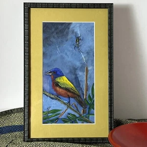 Original Acrylic Painting of Songbird & Spider, Artist Signed, Framed - Picture 1 of 12