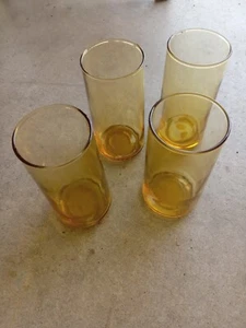 Vintage Large Honey/Amber Colored Drinking Glass, Set Of 4 Glasses - Picture 1 of 5