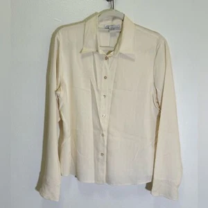 Vintage Anna and Frank - 100% Silk Beige Cropped Button Shirt Large - size L - Picture 1 of 5