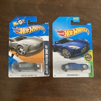 Hot Wheels Aston Martin One-77 Lot Of 2 Exotics (Blue) & All Stars (Silver) NIP - Image 1 of 2