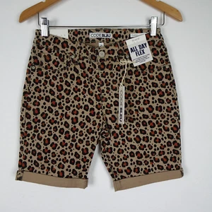 Code Bleu Bermuda Shorts Women's Petite Size 2P Brown Leopard Print Stretch - Picture 1 of 10