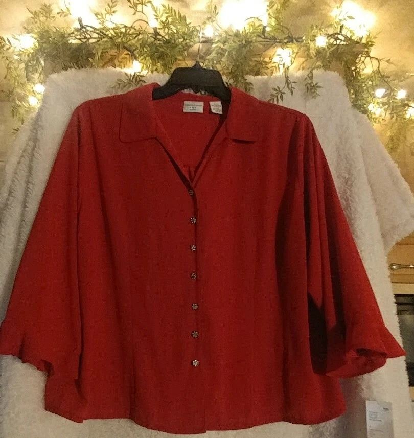 Blusa elegante con botones rojos Covington 16/18 manga campana botones decorativos para mujer nueva con etiquetas Foto 1 de 4