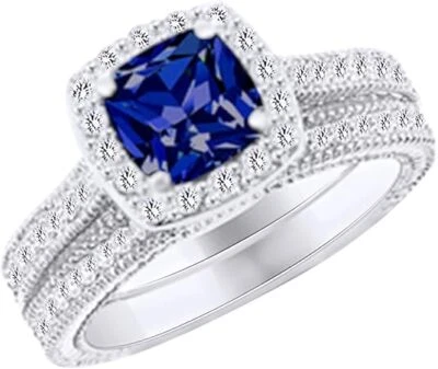 Anel de noivado estilo solitário simulado tanzanita e diamante natural ouro 14k - Imagem 1 de 4