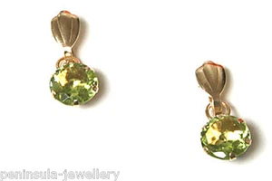 9ct Gold Peridot Drop Earrings 5mm round Made in UK Gift Boxed - Picture 1 of 3