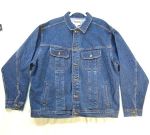 WRANGLER Rugged Wear Denim Cowboy Trucker Jacket Men's XXL Flap Pockets Unlined - Picture 1 of 18