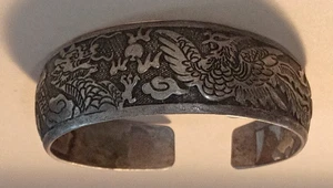 Antique Hand-Crafted Asian Dragon Silver Cuff Bracelet - Picture 1 of 6