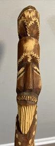 Wooden Staff Walking Stick 38 inches hand carved old man totem rustic - Picture 1 of 10