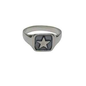 Sterling Silver Men Signet Ring Star Stamped 925 Comfort Fit Nickel Free - Picture 1 of 6