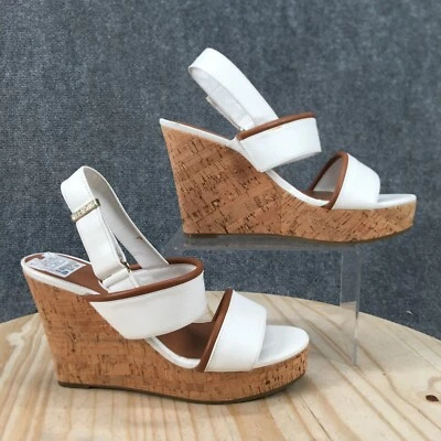 Tommy Hilfiger Sandalias Mujer 9.5 Plataforma Cuña Cordón Blanco Imitación Cuero Foto 1 de 4