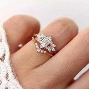 Emerald Cut 2Ct Lab Created Diamond 14K Rose Gold Plated Bridal Wedding Ring - Picture 1 of 6